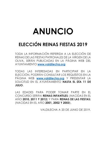 ELECCIÓN REINAS FIESTAS PATRONALES 2019