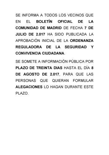 APROBACIÓN INICIAL DE LA ORDENANZA REGULADORA DE LA SEGURIDAD Y CONVIVENCIA CIUDADANA