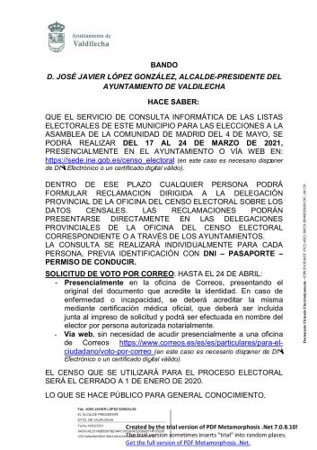 CONSULTA INFORMÁTICA DE LAS LISTAS ELECTORALES PARA LAS ELECCIONES A LA ASAMBLEA DE MADRID