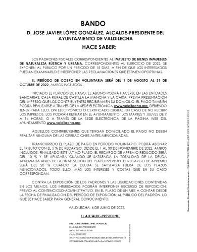 BANDO PERIODO DE COBRO IMPUESTO DE BIENES INMUEBLES DE NATURALEZA RÚSTICA Y URBANA