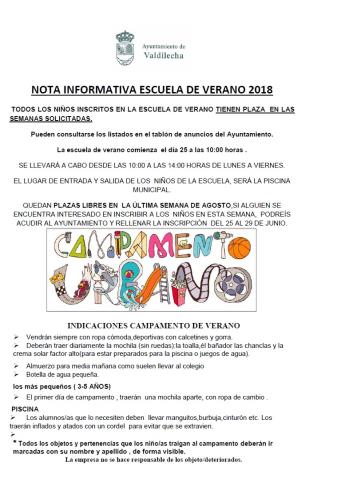 NOTA ESCUELA DE VERANO 2018