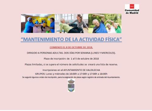 Clases de mantenimiento para personas adultas en Valdilecha