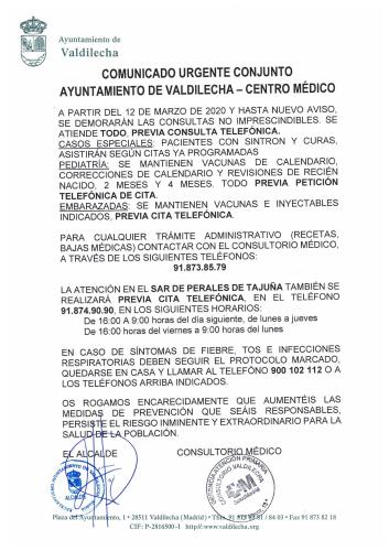 COMUNICADO AYUNTAMIENTO - CENTRO MÉDICO
