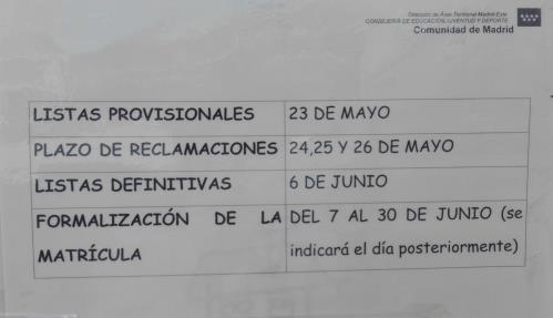 Curso 2017-2018 Casita de los niños. Plazos importantes