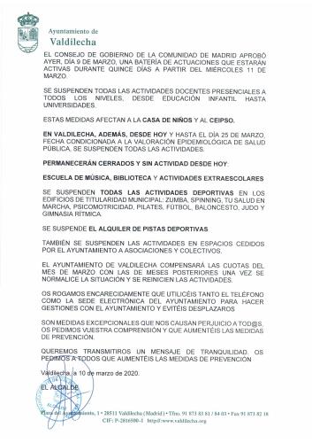 SUSPENSIÓN DE ACTIVIDADES LECTIVAS, EXTRAESCOLARES Y DEPORTIVAS