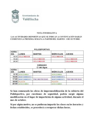 ACTIVIDADES DEPORTIVAS  VALDILECHA TEMPORADA 2019-2020