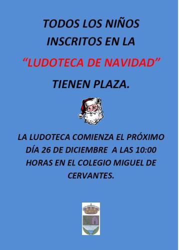  Información sobre las plazas asignadas en  el servicio de  ludoteca de Navidad.