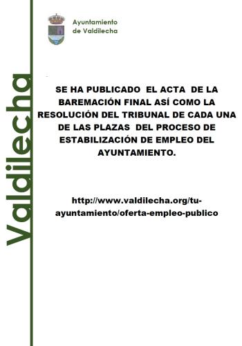 Baremación final y resolución del tribunal del proceso de estabilización de empleo. 