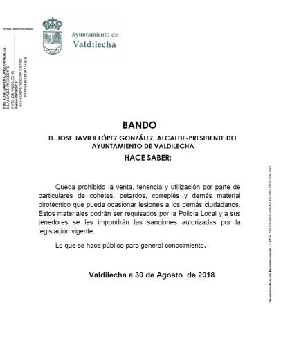 Bando sobre  venta, tenencia y utilización de material pirotécnico