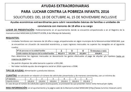 Ayudas extraordinarias para luchar contra la pobreza infantil 2016.