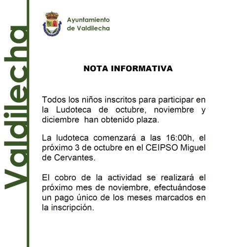 ASIGNACION PLAZAS LUDOTECA OCTUBRE NOVIEMBRE Y DICIEMBRE 2022