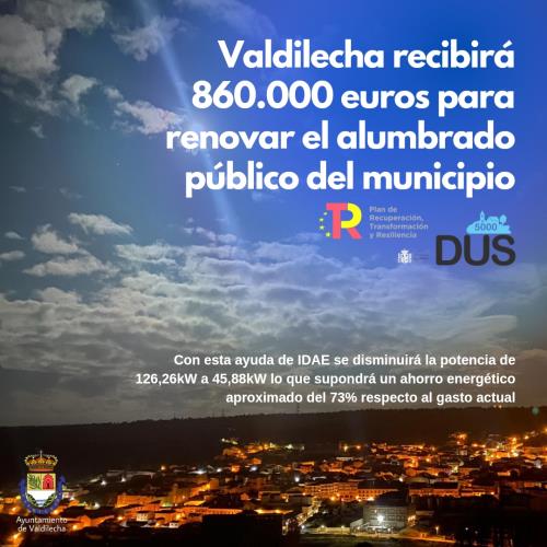 Valdilecha recibirá del IDAE una ayuda de 860.000 euros para renovar el alumbrado público del municipio