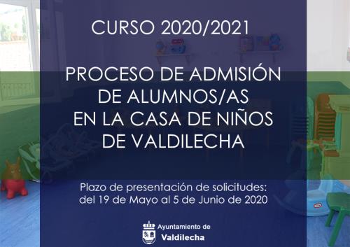 Proceso de Admisión de alumnos/as en la casa de niños de Valdilecha para el curso 2020/2021