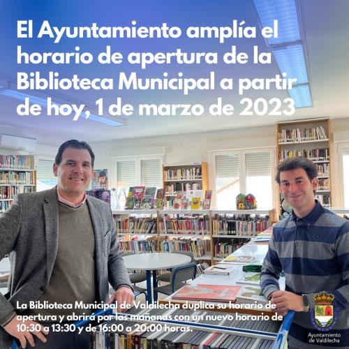 La Biblioteca Municipal de Valdilecha amplía su horario de apertura a partir del 1 de marzo