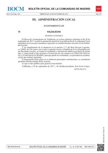 APROBACIÓN INICIAL DE LA MODIFICACIÓN DE LA ORDENANZA FISCAL REGULADORA DE LA TASA POR ENSEÑANZAS ESPECIALES EN ESTABLECIMIENTOS DOCENTES DE LAS ENTIDADES LOCALES 