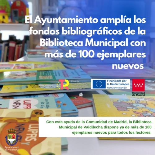 El Ayuntamiento de Valdilecha amplía los fondos bibliográficos de la Biblioteca Municipal con más de 100 ejemplares nuevos